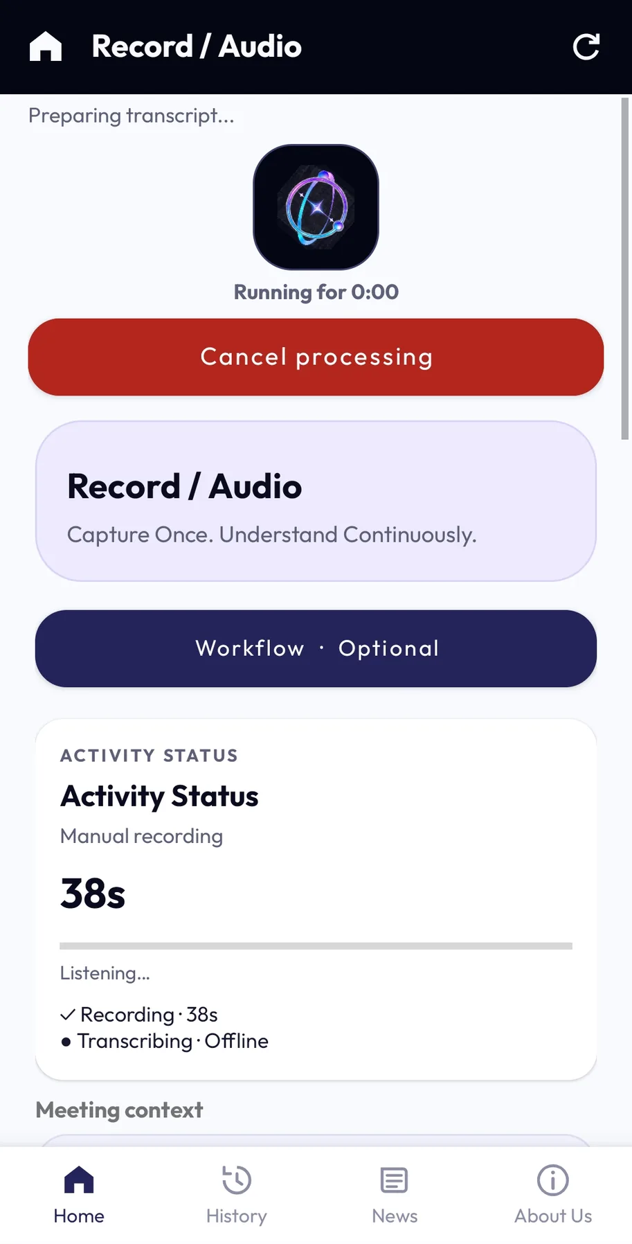 Urania screen: Transcribing offline